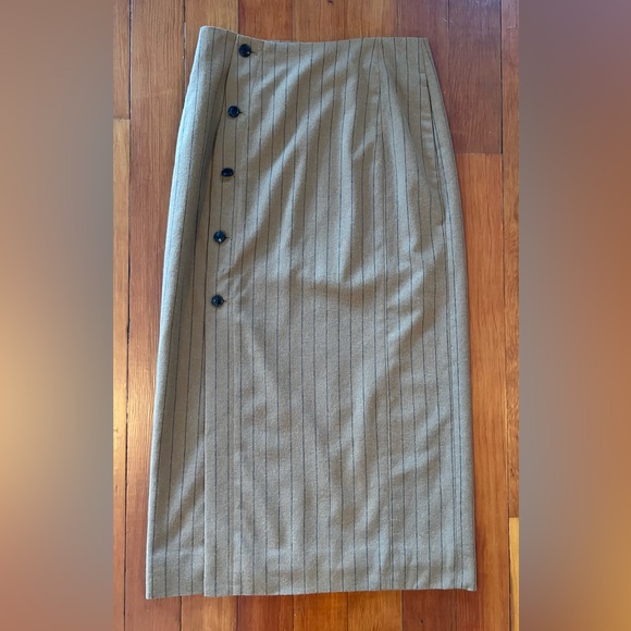 Madewell Dresses & Skirts - NWOT Madewell Elegant Tan Wool Pinstripe Side Button MIDI Skirt - 0